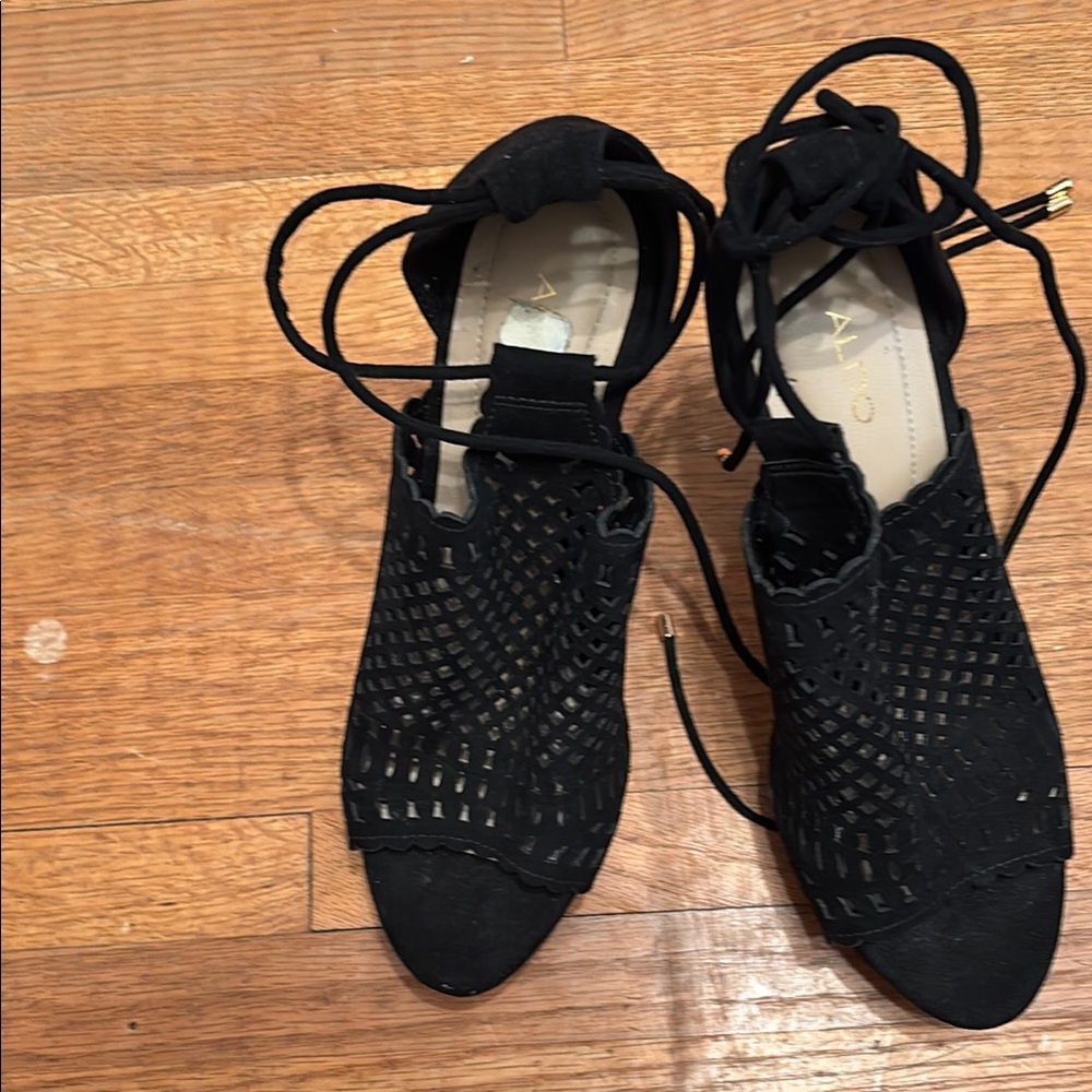 Aldo Black Stiletto Heels with Ankle Straps - Picture 4 of 12